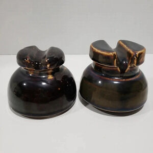 Vintage Ceramic Set of 2 Brown  Glazed Insulators.